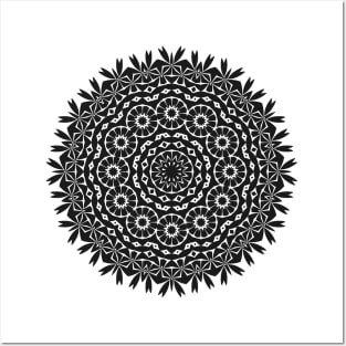 Sacred Leaf Mandala (Black) Posters and Art